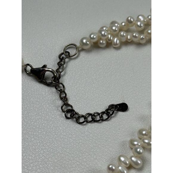 LUC Sterling Silver Necklace Double Strand 18.5" Real Pearl Abalone MOP Pendant - Picture 7 of 11